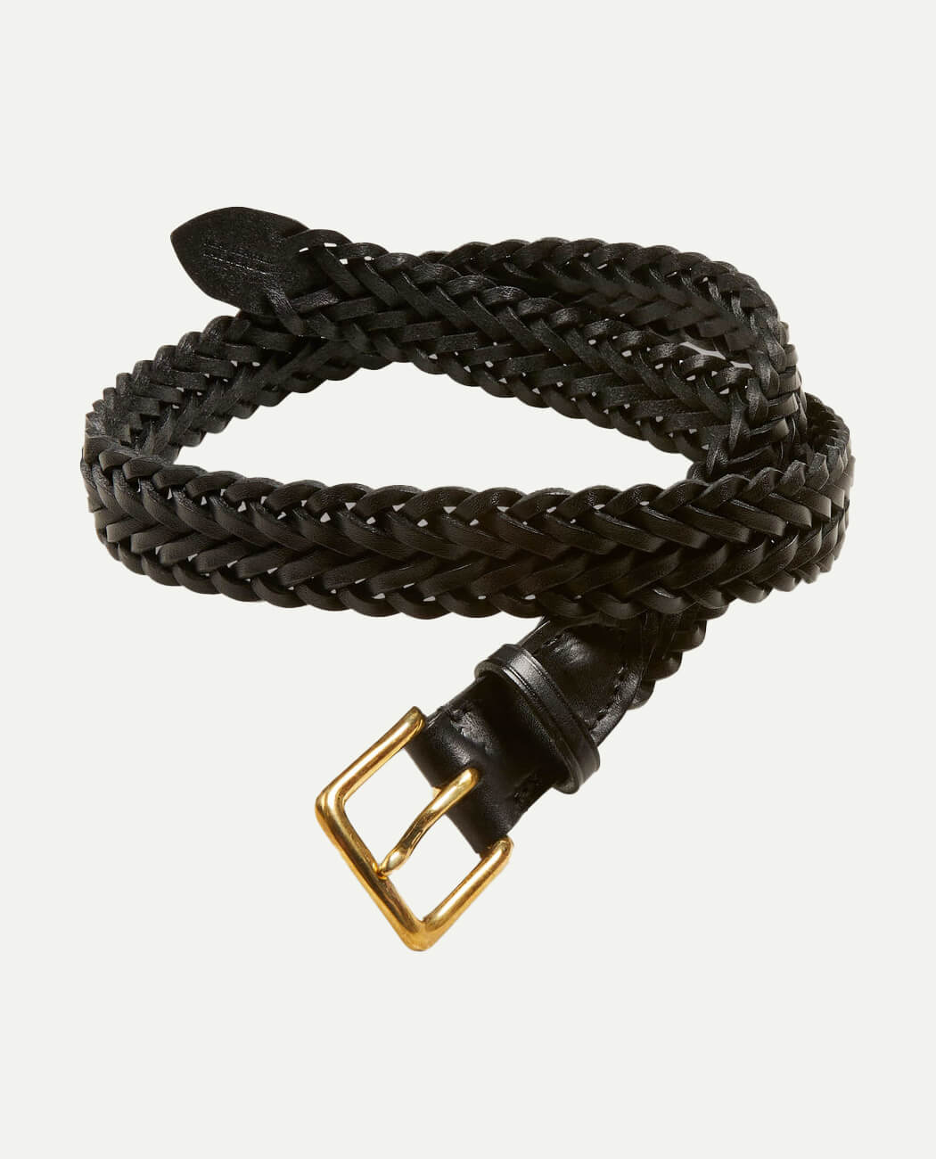 Plaited bridle leather belt dark havana with gold plated brass buckle