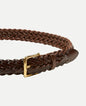 Plaited bridle leather belt dark havana with gold plated brass buckle