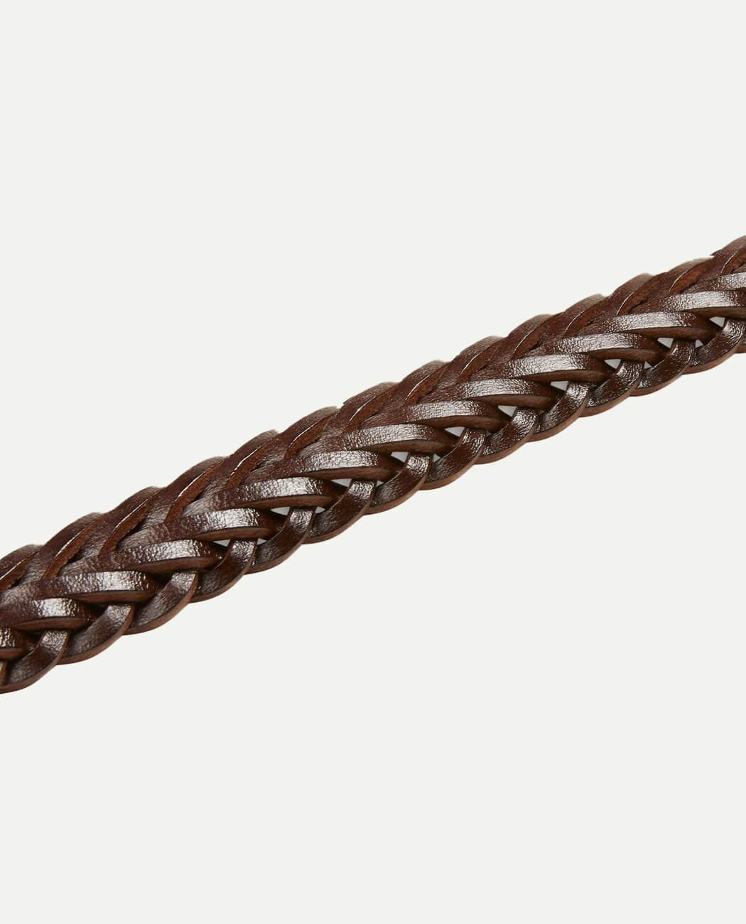 Plaited bridle leather belt dark havana with gold plated brass buckle