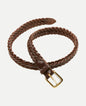 Plaited bridle leather belt dark havana with gold plated brass buckle
