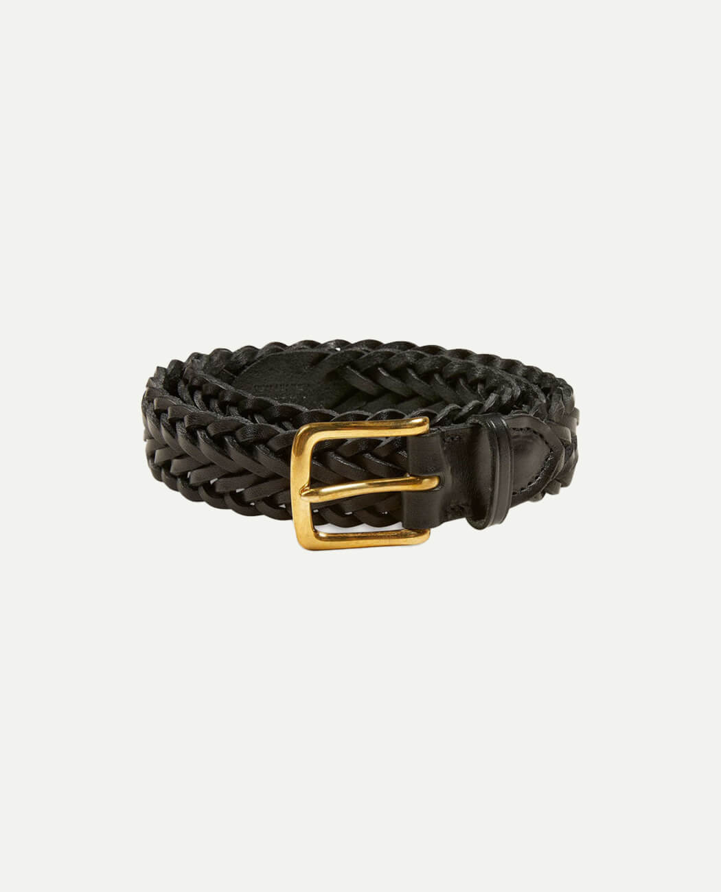 Plaited bridle leather belt dark havana with gold plated brass buckle
