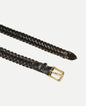 Plaited bridle leather belt dark havana with gold plated brass buckle