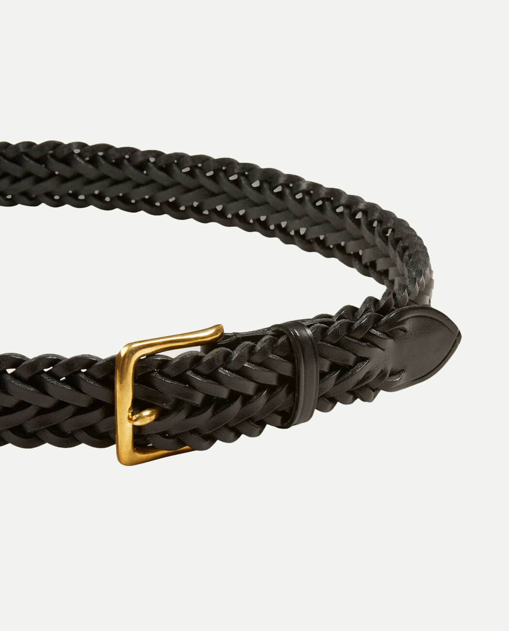 Plaited bridle leather belt dark havana with gold plated brass buckle