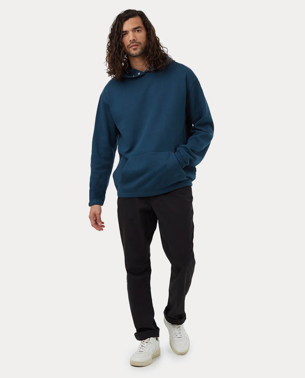 Sweat à capuche pression classique bleu